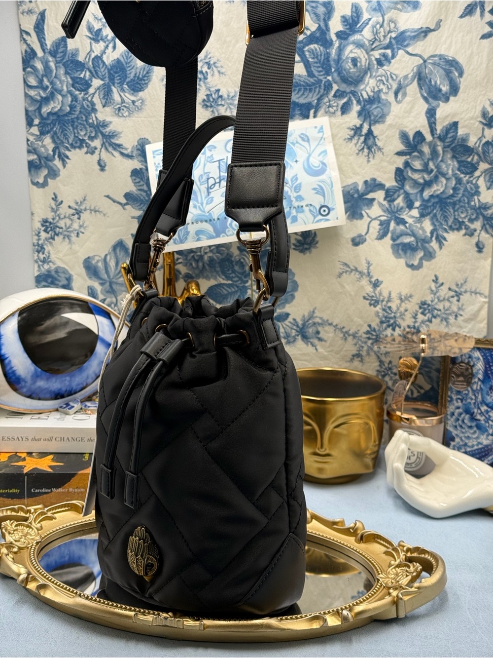 🆕 KURT GEIGER LONDON 🧿 NWT Recycled Multi Drawstring Bucket Bag, Black - Picture 4 of 12